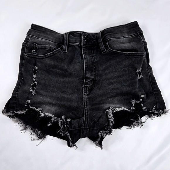 KanCan Denim Shorts Distressed Frayed Hem Black Wash Juniors Size S‎ 24" Beach - Picture 1 of 10